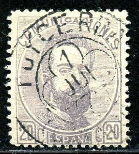 Sello Amadeo 20 c. 1872. Matasellos trebol Puycerda 1878 ?.