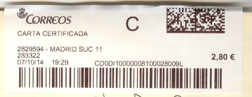 Etiqueta digital. 283322. 2829594 - Madrid Suc 11. Carta certificada. 2,80. 3,7x9,9. 2014-10-07.jpg