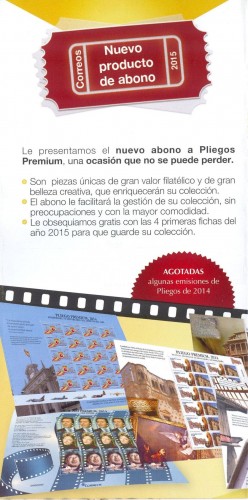 Subdirección de Filatelia. 2014-10. Abono a los Pliegos Premium 2015. Folleto 2. Baja.jpg