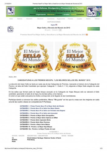 Madrid. 2014-10-31. Premios NexoFil al Mejor Sello y NexoNum a la Mejor Moneda del Mundo de 2013. Página 01. Baja.jpg