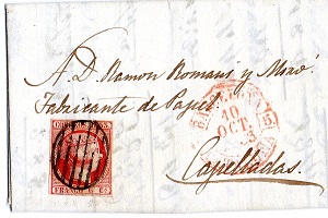 C 11 - 1 Barcelona - 10 Oct 1853 - Isabel II Edifil 17 Red.jpg
