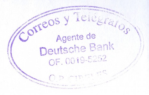 Correos y Telégrafos. Tampón. Agente de Deutsche Bank. OF. 0019-5252. O.P. Cibeles. 2013-11-19. Baja.jpg