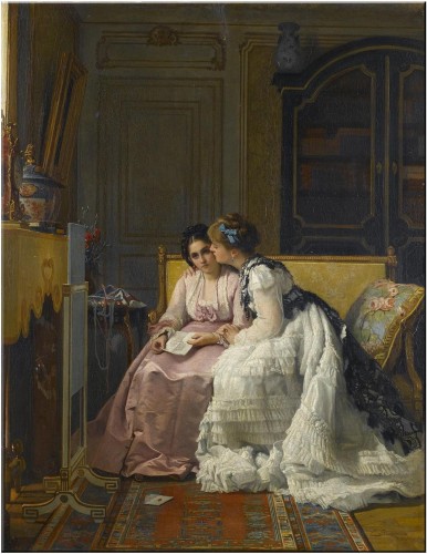 [[[ Charles Louis Baugniet (Belgian, 1814-1886)_ The love letter_  Oil on panel_ 70 x 54 cm_.JPG