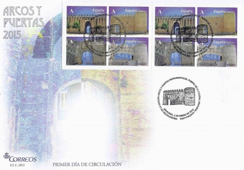 2015-01-02. Arcos y Puertas Monumentales. Puerta de la Cadena. Brihuega. Presentación. 2014-01-02. Sobre matasellado. Baja.jpg