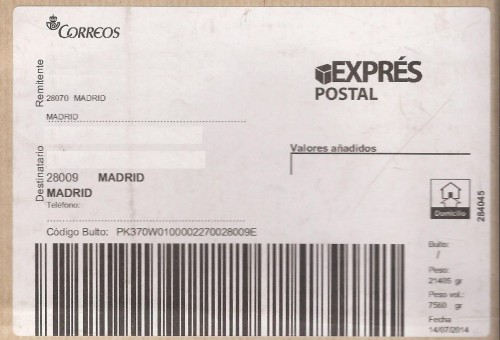 Etiqueta auxiliar. Exprés Postal. 284045. Domicilio. 2014-07-14. Baja.jpg