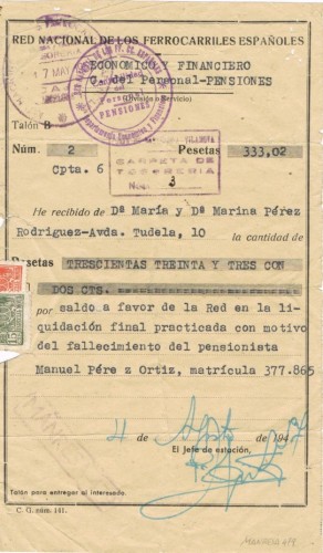Documento de ferrocarriles reespecto a liquidacion por murte de un pensionista año 1957