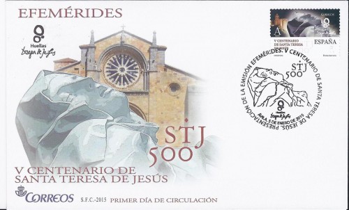 2015-01-05. V Centenario de Santa Teresa de Jesús. Presentación. 06-02-2015. Sobre matasellado. Baja.jpg