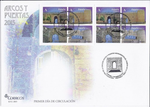 2015-01-02. Arcos y Puertas Monumentales. Puerta de la Luna. Córdoba. Presentación. 09-02-2015. Sobre matasellado. Baja.jpg