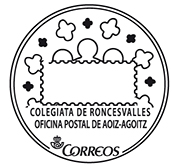 Matasellos turístico. 2015-02. Colegiata de Roncesvalles. Aoiz-Agoitz (Arriba, 35), Navarra.jpg