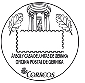Matasellos turístico. 2015-02. Árbol y Casa de Juntas de Gernika. Guernika-Lumo (Iparraguirre, 26A), Vizcaya.jpg