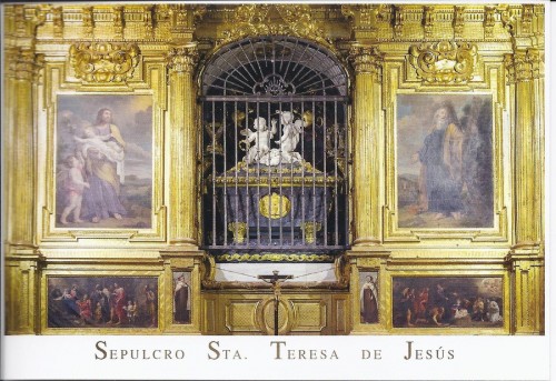 Tarjeta prefranqueda del Sepulcro de Santa Teresa de Jesús. Anverso. Vista desde la iglesia. Baja.jpg