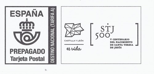 Tarjeta prefranqueda del Sepulcro de Santa Teresa de Jesús. Reverso común. Detalle. Baja.jpg