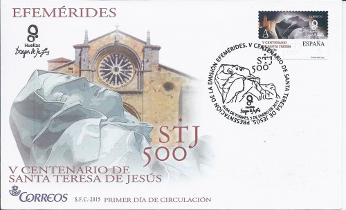 2015-01-05. V Centenario de Santa Teresa de Jesús. Presentación. 13-02-2015. Sobre matasellado. Baja.jpg