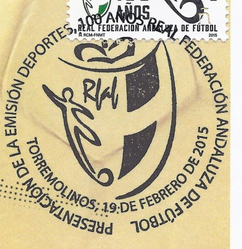 2015-02-19. Centenario de la Real Federación Andaluza de Fútbol. Presentación. 19-02-2015. Matasellos. Baja.jpg