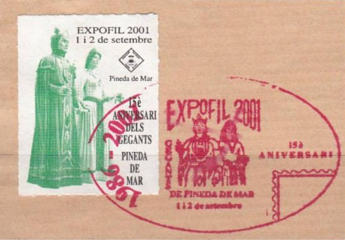 PINEDA DE MAR. 15 ANIVERSARI DELS GIGANTS. EN FRAGMENTO CON MATASELLOS DE LA EXPO.jpg