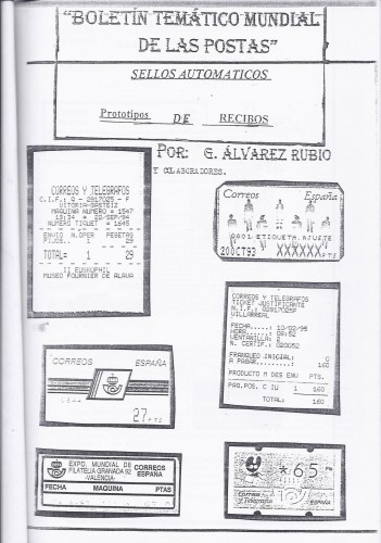 032. Boletín Temático Mundial de las Postas. Sellos Automáticos. Prototipos de Recibos. Baja.jpg