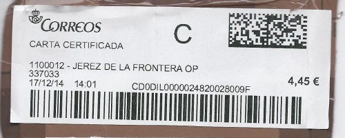 Etiqueta térmica digital. 1100012 - Jerez de la Frontera OP. 337033. Carta certificada. 4,45. 2014-12-17. 14.01.jpg