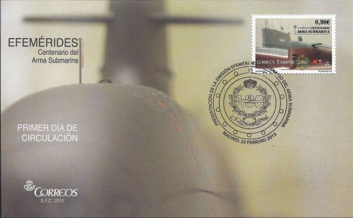 2015-02-20. Centenario del Arma Submarina. Presentación. 05-03-2015. Sobre matasellado. Anverso. Baja.jpg