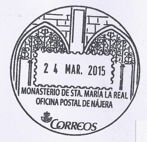 Matasellos turístico. 2015-02. Monasterio de Santa María la Real. Nájera (Paseo de San Julián, 14), La Rioja. 2015-03-24. Matasellos. Baja.jpg