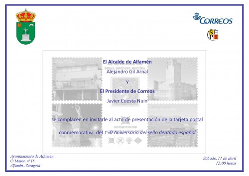 2015-04-07. Tarjeta prefranqueada. 150 aniversario del sello dentado. Exposiciones territoriales. Presentación. 11-04-2015.jpg