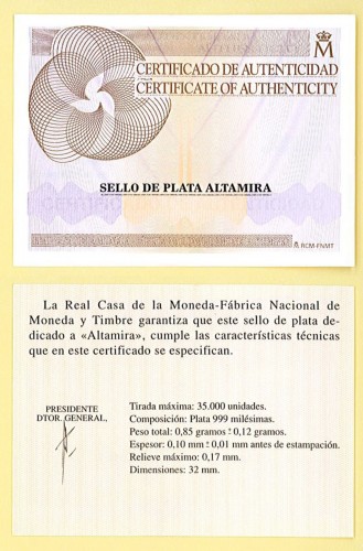 2015-04-27. Cuevas de Altamira. Prueba de Artista. Número 000500. Certificado. Baja.jpg