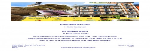 Madrid. 2015-05-07 al 10. XLVII Feria Nacional del Sello. Invitación a la inauguración. Corregida.jpg