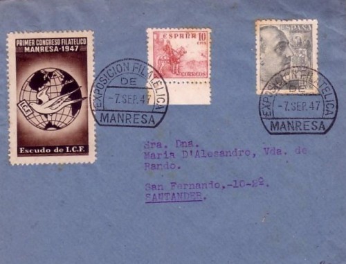 Viñeta de la serie 1 de MNARESA 1947, color castaño rojizo