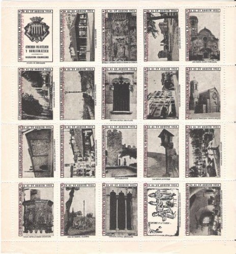 Estas son las viñetas de GRANOLLERS 1954, sobrecargadas para la II Exposición filatélica de 1955