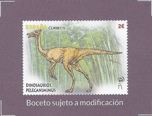 Dinosaurios. 2016. Pelecanimimo. Boceto del año 2015. Sello. Baja.jpg
