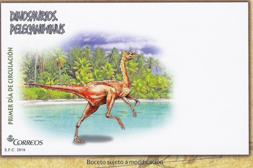 Dinosaurios. 2016. Pelecanimimo. Boceto del año 2015. Sobre de Primer Día. Baja.jpg