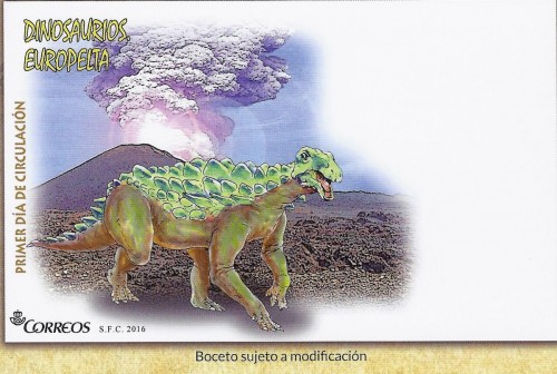 Dinosaurios. 2016. Europelta carbonensis. Boceto del año 2015. Sobre de Primer Día. Baja.jpg