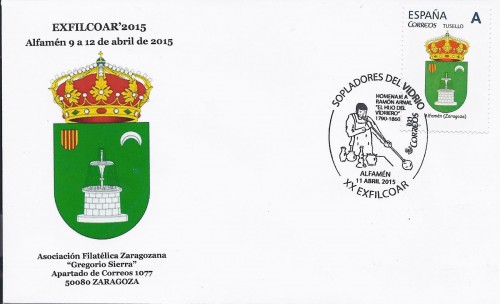 Alfamen. 2015-04-09 al 12. Exfilcoar 2015. Sobrea con escudo. Matasellado. Baja.jpg