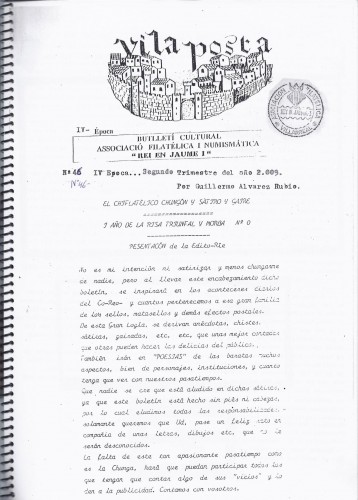 X23. Vilaposta. Butlletí Cultural Associació Filatélica i Numismática 'Rei en Jaume I'. IV Época. Segundo trimestre del año 2009. Nº 46. Baja.jpg