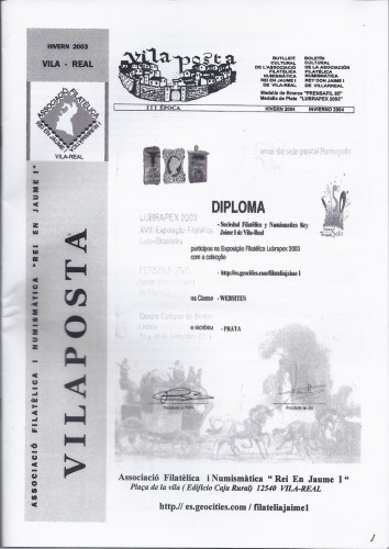 Vilaposta. Butlletí Cultural Associació Filatélica i Numismática 'Rei en Jaume I'. III Época. Invierno 2004 (Hivern 2003). Baja.jpg