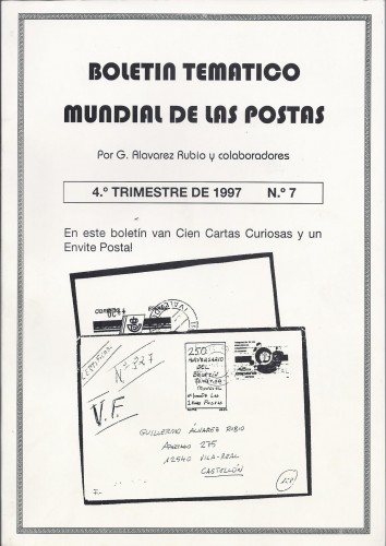 Boletín Temático Mundial de las Postas. Nº 7. 4.º trimestre del año 1997. Cien Cartas Curiosas y un Envite Postal. Baja.jpg