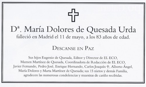 El Eco Filatélico. Número 1241. Página 10, parcial. Esquela de la madre de Eugenio de Quesada.jpg