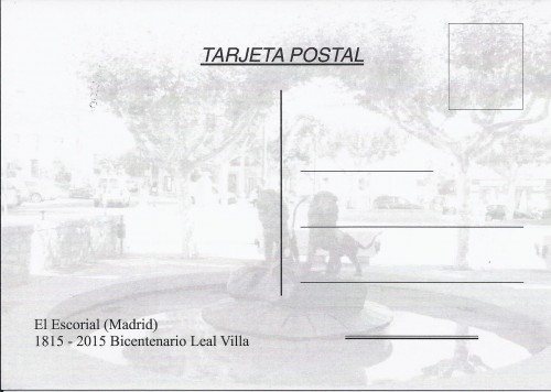2015-06-08 al 14. Exposición Filatélica y Coleccionismo. Bicentenario de la Leal Villa de El Escorial. Tarjeta. Anverso. Baja.jpg
