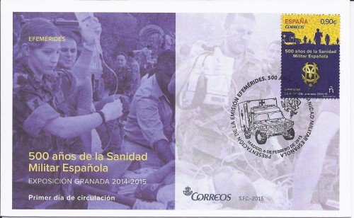 2015-02-06. 500 Años de la Sanidad Militar Española. Presentación. 2. 25-06-2015. Sobre matasellado. Baja.jpg