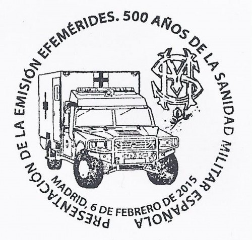 2015-02-06. 500 Años de la Sanidad Militar Española. Presentación. 2. 25-06-2015. Matasellos. Baja.jpg