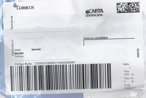 Etiqueta térmica digital. Grande. Carta certificada. Las Palmas de Gran Canaria. Sin identificar. 325752. En blanco. 2015-06-30.jpg
