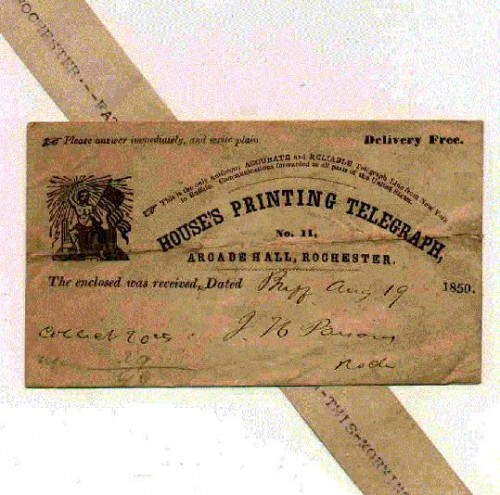 HOUSE. 1850 TELEGRAM AND TAPE FROM A 'HOUSE PRINTING TELEGRAPH.jpg