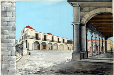Antiguo Buzón Plaza de Armas La Habana Cuadro a la Acuarela Museo Postal de Cuba Autor Carlos Echenagusía OkOk.jpg