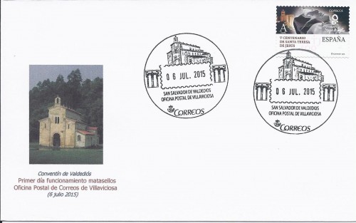 Matasellos turístico. Villaviciosa. San Salvador de Valdedios. 2015-07-06. Carta completa de favor. Anverso. Baja.jpg