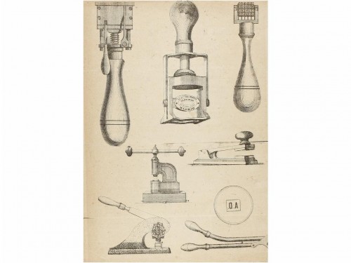 1870 ca. GRABADO. LAMINA CON UTENSILIOS PARA GRABAR. 29 x 20 cm..jpg
