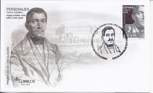 2015-09-08. Personajes. Fermín Caballero. Presentación. 08-09-2015. Sobre matasellado. Baja.jpg