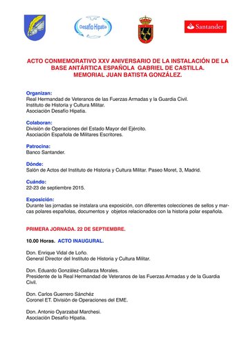 Madrid. 2015-09-22 y 23. Jornadas Antárticas. Programa de actos definitivo. Página 1. Baja.jpg