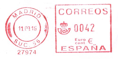 Franqueo mecánico rojo. 27974. Madrid. Suc. 56. 2015-09-11.jpg