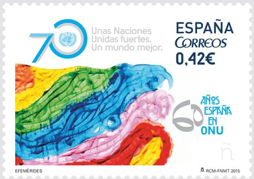 2015-10-23. Efemérides 2015. 70 Aniversario de la ONU y 60 Aniversario del ingreso de España en la ONU. Boceto. Baja.jpg