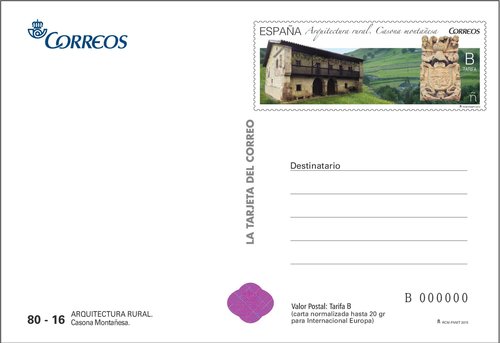 2015-10-29. Arquitectura rural 2015. Casona montañesa. Tarjeta Entero Postal. Anverso. Boceto. Baja.jpg