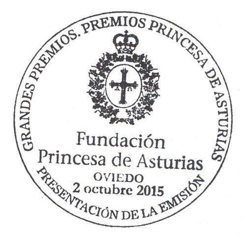 2015-10-02. Grandes Premios 2015. Premios Princesa de Asturias. Presentación. 02-10-2015. Matasellos. Baja.jpg